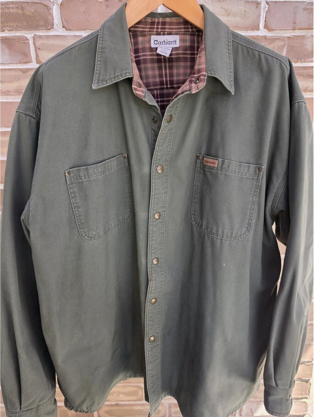 Carhartt Mens 2XL Shacket Shirt Jacket Plaid Lined Canvas Workwear Green XXL